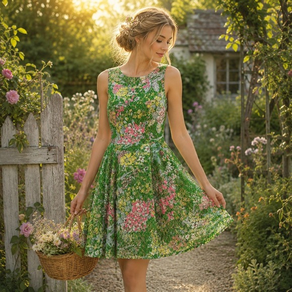 Maeve Dresses & Skirts - Maeve Anthropologie Womens Fit Flare Dress Size 6 Green Lace Sequin Garden Party